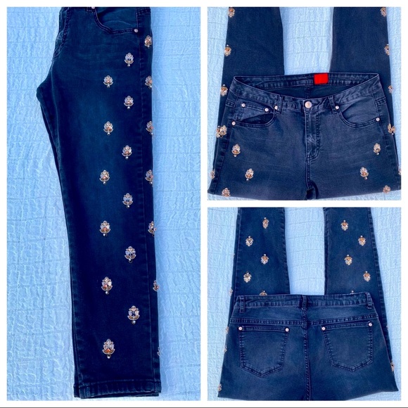 ๐HP๐ โค๏ธRARE VTG V Christina Embellish Bling Sequin Bejeweled Skinny Ankle Jean - Picture 6 of 16